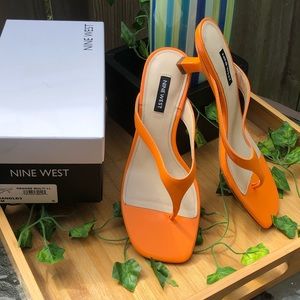 Nine West Manold Heeled Thong Sandals - 7.5 / M / Orange Patent